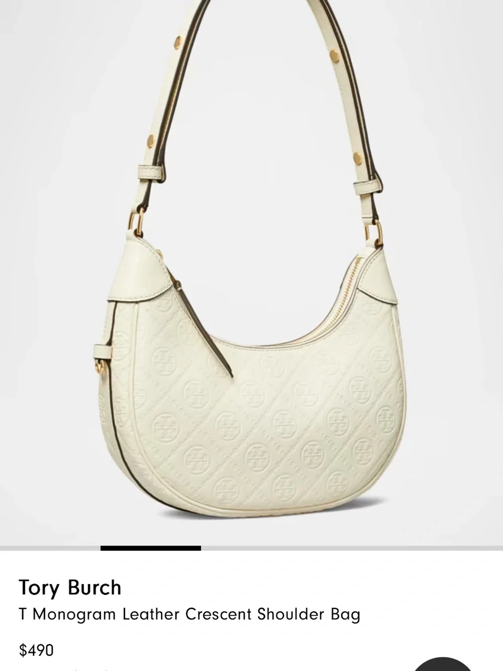Tory Burch Cream T Monogram Crescent Shoulder Bag
